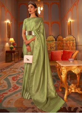 Resplendent Fancy Fabric Green Weaving Classic Saree