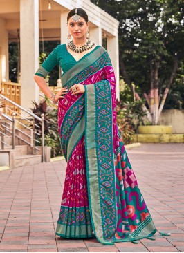 Resplendent Foil Print Pink Contemporary Saree