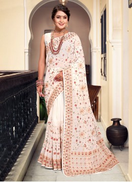 Resplendent Georgette Embroidered Off White Design