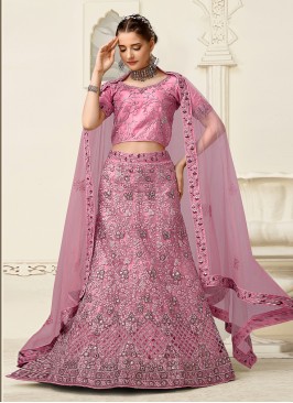 Resplendent Net Pink Embroidered Lehenga Choli