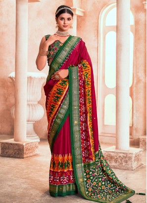 Resplendent Printed Maroon Cotton Silk Contemporary Saree