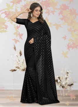 Resplendent Sequins Georgette Black Contemporary Saree