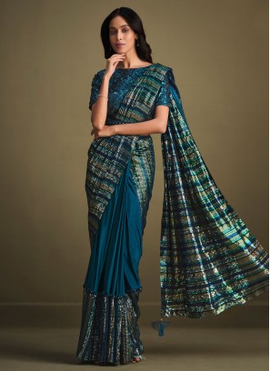 Resplendent Sequins Silk Teal Classic Saree