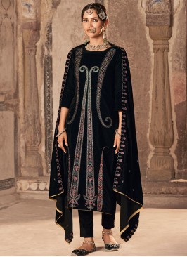 Resplendent Velvet Black Zari Trendy Salwar Suit