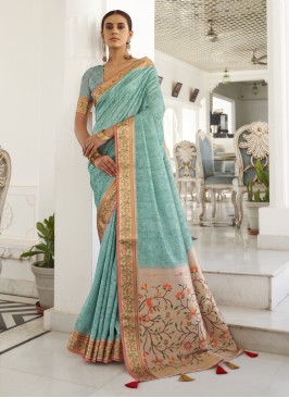 Riveting Border Blue Trendy Saree