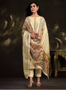 Riveting Cotton Cream Straight Salwar Suit