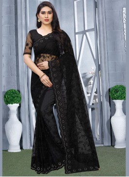 Riveting Embroidered Black Classic Designer Saree