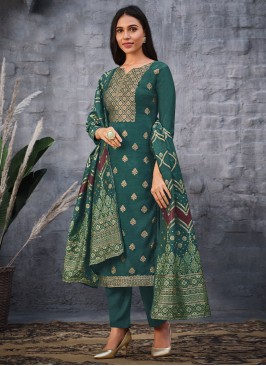 Riveting Jacquard Silk Swarovski Salwar Kameez