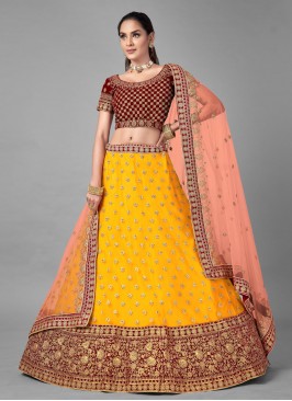 Riveting Mustard Velvet Lehenga Choli