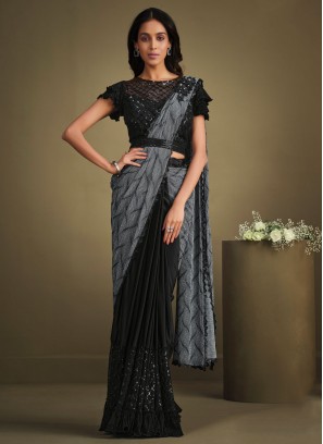 Riveting Sequins Crepe Silk Trendy Saree