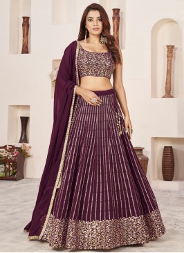 Riveting Wine Embroidered Georgette Lehenga Choli