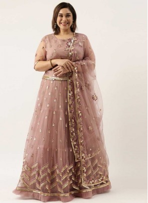 Rose Gold Color Net Embroidered Lehenga