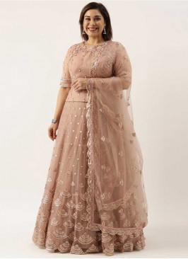Rose Gold Color Net Sequins Work Lehenga