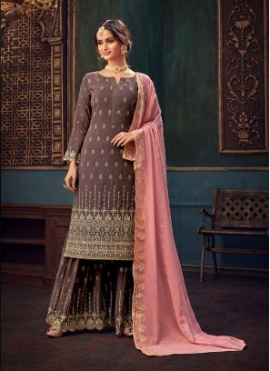 Rose Pink Color Georgette Plazzo Dress