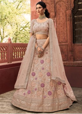 Rose Pink Color Organza Thread Work Lehenga Choli