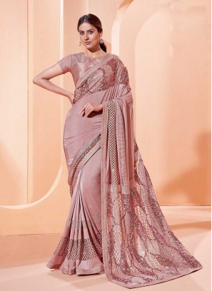 Rose Pink Color Silk Saree For Party