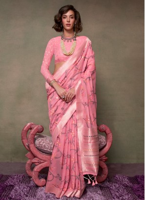 Rose Pink Cotton Woven Classic Saree