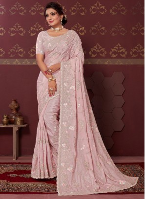 Rose Pink Embroidered Contemporary Style Saree