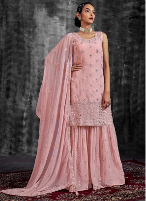 Rose Pink Engagement Georgette Straight Salwar Kameez