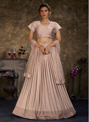 Rose Pink Engagement Lycra A Line Lehenga Choli