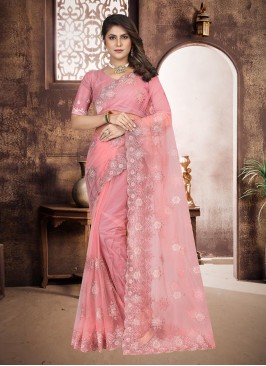 Rose Pink Festival Contemporary Style Saree