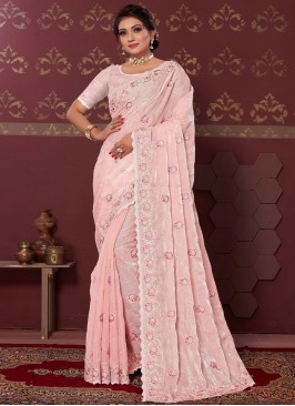 Rose Pink Floral Patterns Saree