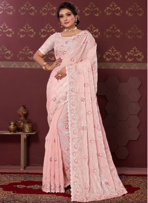 Rose Pink Floral Patterns Saree