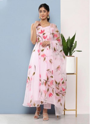 Rose Pink Floral Print Party Designer Salwar Kameez