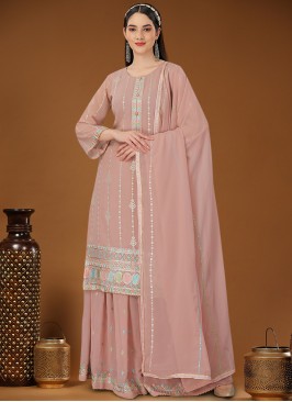 Rose Pink Georgette Embroidered Palazzo Salwar Kameez