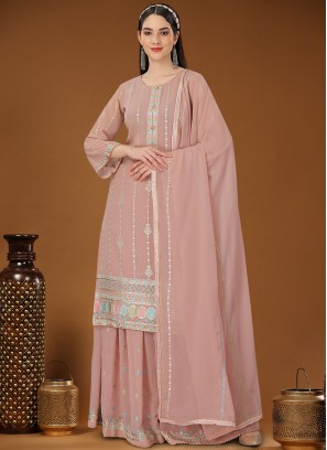 Rose Pink Georgette Embroidered Palazzo Salwar Kameez