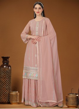 Rose Pink Georgette Reception Palazzo Salwar Kameez