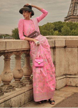 Rose Pink Organza Ceremonial Designer Saree