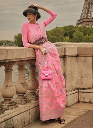 Rose Pink Organza Ceremonial Designer Saree