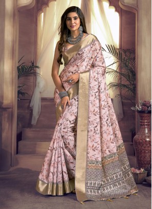 Rose Pink Party Giccha Silk Trendy Saree