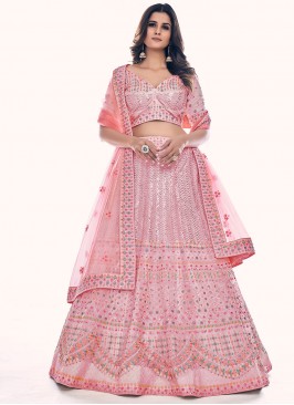 Rose Pink Sequins Net Designer Lehenga Style Saree