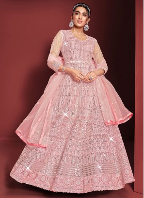 Rose Pink Sequins Sangeet Long Length Salwar Kameez