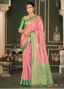 Rose Pink Tissue Weaving Designer Saree