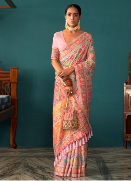 Rose Pink Wedding Pashmina Designer Saree