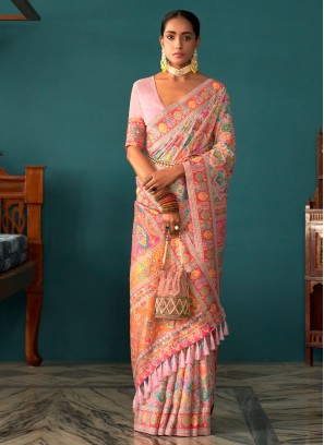 Rose Pink Wedding Pashmina Designer Saree