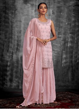 Rose Pink Zari Engagement Salwar Kameez