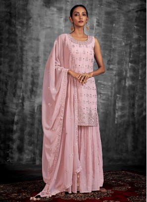 Rose Pink Zari Engagement Salwar Kameez