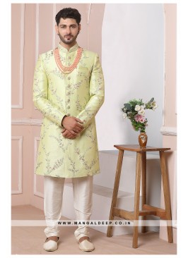 Royal Banarasi Silk Shervwni with Intricate Embroidery and Smooth Satin Lining