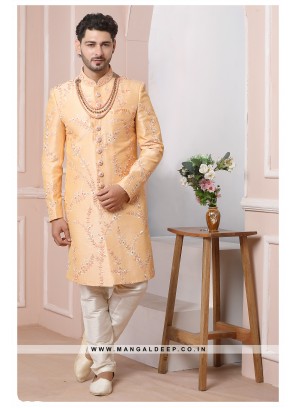 Royal Banarasi Silk Shervwni with Intricate Embroidery and Smooth Satin Lining