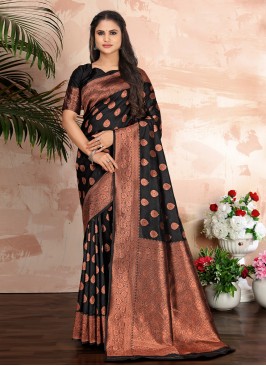 Royal Black Border Banarasi Silk Classic Saree