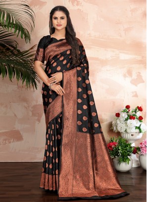 Royal Black Border Banarasi Silk Classic Saree