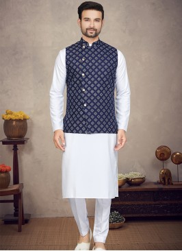 Royal Blue Cotton Print Three-Piece Men's Ethnic E