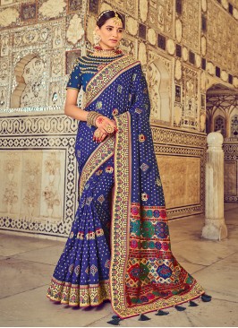 Royal Blue Color Printed Pure Silk Saree