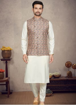 Royal Multi Cotton Print Three-Piece Men's Ethnic Ensemble.