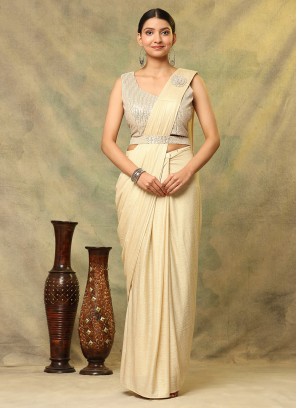 Royal Cream Embroidered Imported Classic Saree