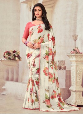 Royal Cream Stone Work Contemporary Saree